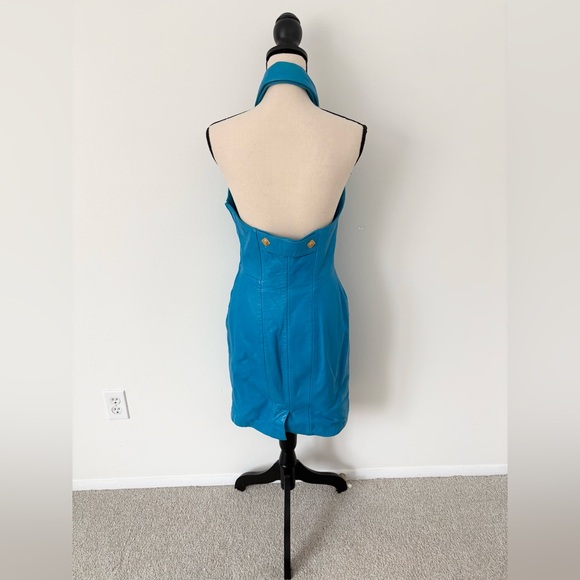 Michael Hoban North Beach Leather Vintage Blue Halter 1980’s Mini Dress Size 6 - Picture 8 of 16